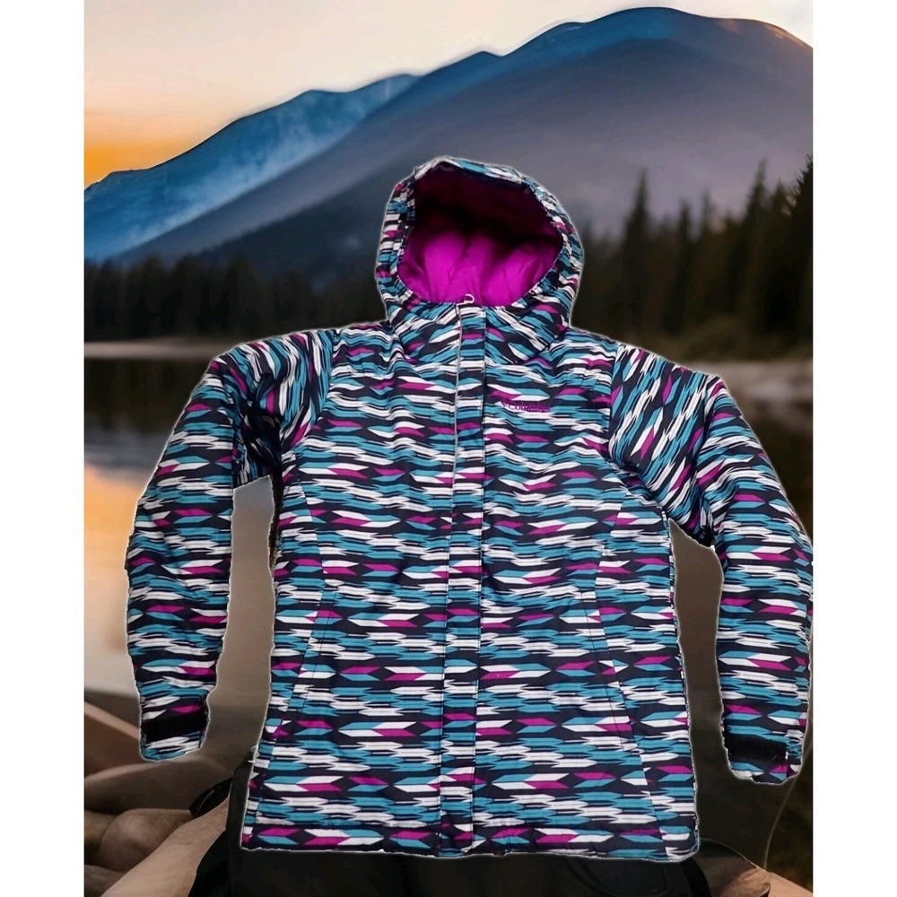Columbia Puffer Jacket Girls Size M Multicolor Good Geometric Hooded Insulated